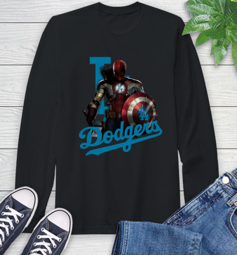 MLB Captain America Thor Spider Man Hawkeye Avengers Endgame Baseball Los Angeles Dodgers Long Sleeve T-Shirt 2