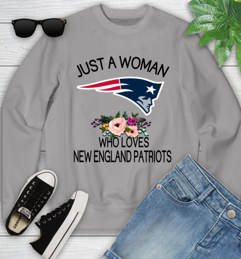 NFL Just A Woman Who Loves New England Patriots Football Sports Youth Sweatshirt 2