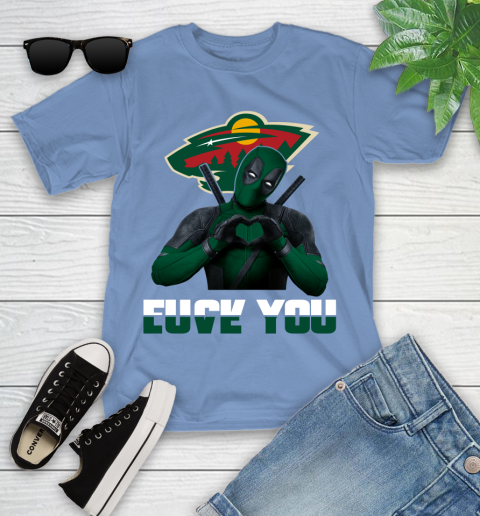 NHL Minnesota Wild Deadpool Love You Fuck You Hockey Sports Youth T-Shirt 15