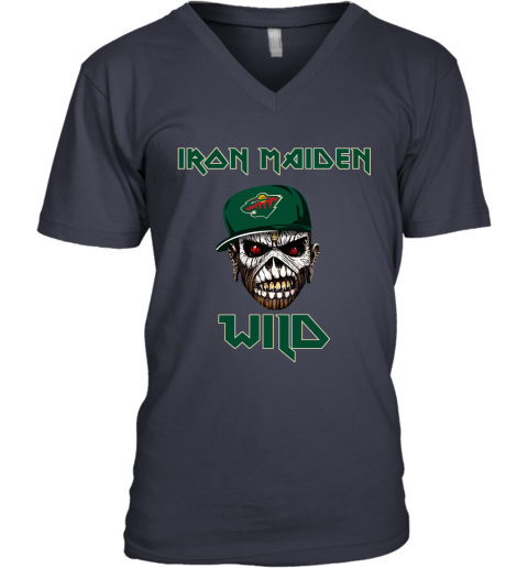 NHL Minnesota Wild Iron Maiden Rock Band Music Hockey Sports GCGtlwpmxrB v neck unisex 8 95 151514 front navy