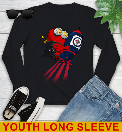 NHL Hockey Winnipeg Jets Deadpool Minion Marvel Shirt Youth Long Sleeve
