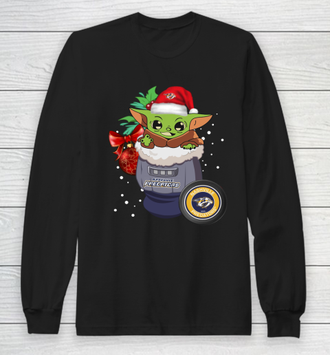 Nashville Predators Christmas Baby Yoda Star Wars Funny Happy NHL Long Sleeve T-Shirt