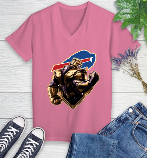 NFL Thanos Avengers Endgame Football Sports Buffalo Bills Women's V-Neck T-Shirt 13