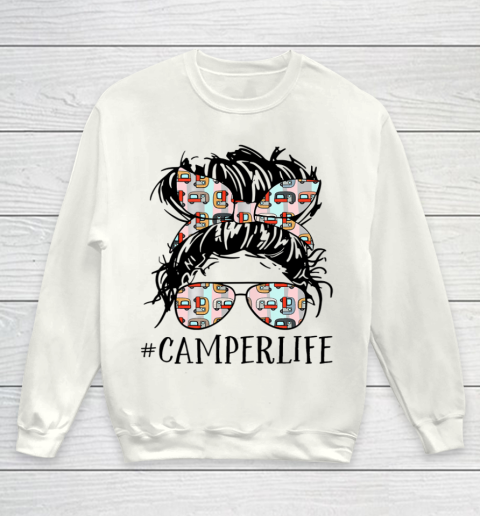Camper Life Messy Bun Hair Mother s Day Camping Lovers Youth Sweatshirt