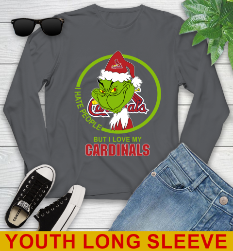 St.Louis Cardinals MLB Christmas Grinch I Hate People But I Love My Favorite Baseball Team Youth Long Sleeve 9