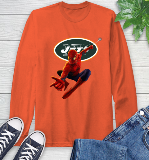 NFL Spider Man Avengers Endgame Football New York Jets Long Sleeve T-Shirt 6 NFL Spider Man Avengers Endgame Football New York Jets Long Sleeve T-Shirt - Image 6
