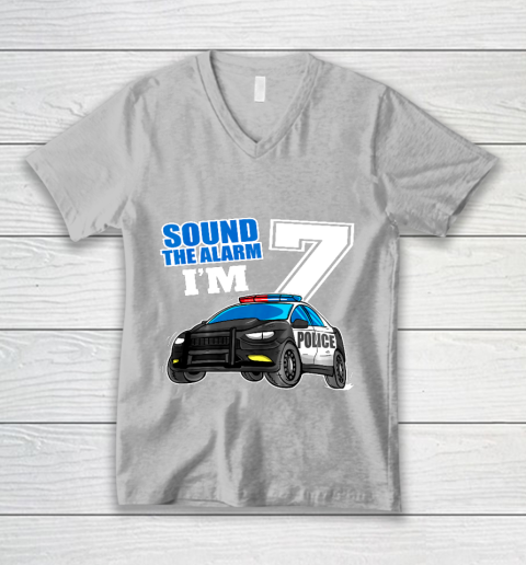 Kids Police Car 7th Birthday Shirt Boy 7 Cop Policeman Officer 7 Year Old V-Neck T-Shirt 3