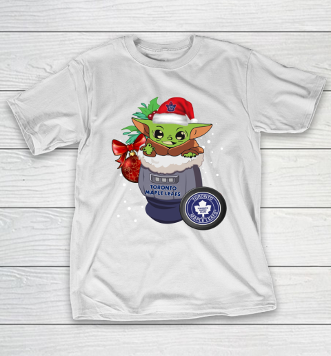 Toronto Maple Leafs Christmas Baby Yoda Star Wars Funny Happy NHL T-Shirt 3