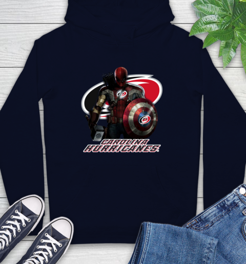 NHL Captain America Thor Spider Man Hawkeye Avengers Endgame Hockey Carolina Hurricanes Hoodie 4