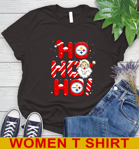 Pittsburgh Steelers NFL Football Ho Ho Ho Santa Claus Merry Christmas Shirt Women's T-Shirt 9
