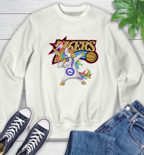 Philadelphia 76ers NBA Basketball Funny Unicorn Dabbing Sports Sweatshirt