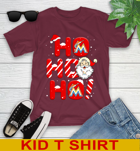 Miami Marlins MLB Baseball Ho Ho Ho Santa Claus Merry Christmas Shirt Youth T-Shirt 5