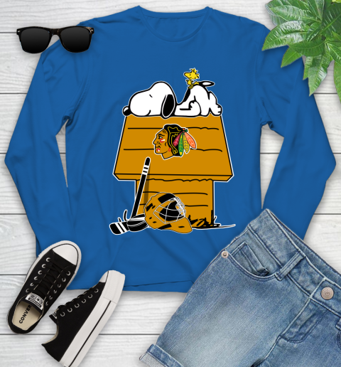Chicago Blackhawks NHL Hockey Snoopy Woodstock The Peanuts Movie Youth Long Sleeve 9