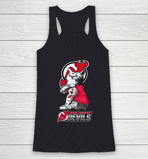 NHL My Cat Loves New Jersey Devils Hockey Racerback Tank