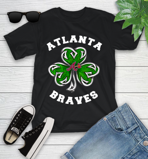 MLB Atlanta Braves Three Leaf Clover St Patrick's Day Baseball Sports Youth T-Shirt