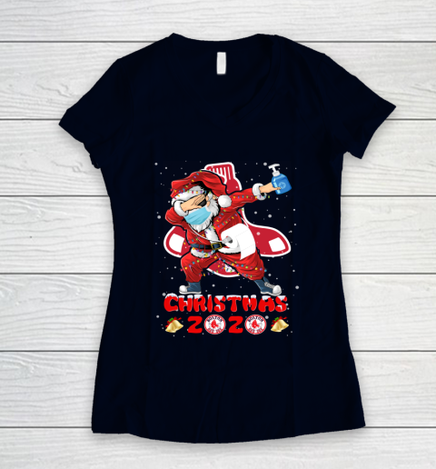 Boston Red Sox Funny Santa Claus Dabbing Christmas 2020 MLB Women's V-Neck T-Shirt 2