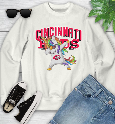 Cincinnati Reds MLB Baseball Funny Unicorn Dabbing Sports Youth Sweatshirt