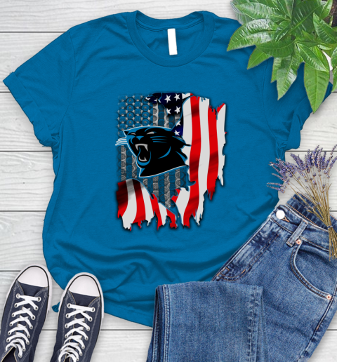 Carolina Panthers NFL Football American Flag Women's T-Shirt 10