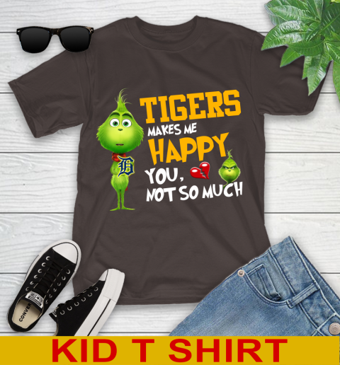 MLB Detroit Tigers Makes Me Happy You Not So Much Grinch Baseball Sports Youth T-Shirt 6