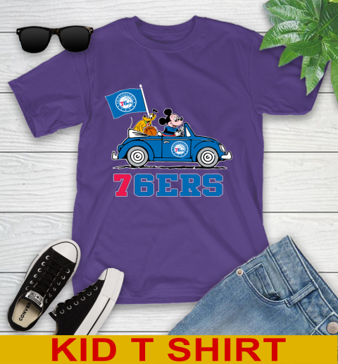 NBA Basketball Philadelphia 76ers Pluto Mickey Driving Disney Shirt Youth T-Shirt 4