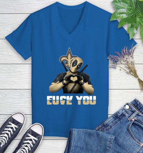 NHL New Orleans Saints Deadpool Love You Fuck You Football Sports Women's V-Neck T-Shirt 10