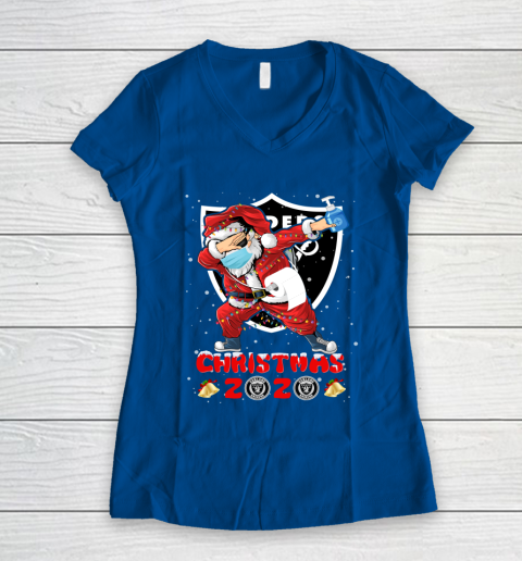 Oakland Raiders Funny Santa Claus Dabbing Christmas 2020 NFL Women's V-Neck T-Shirt 7