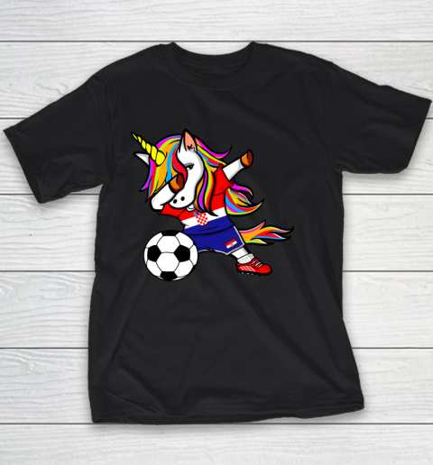 Funny Dabbing Unicorn Croatia Football Croatian Flag Soccer Youth T-Shirt