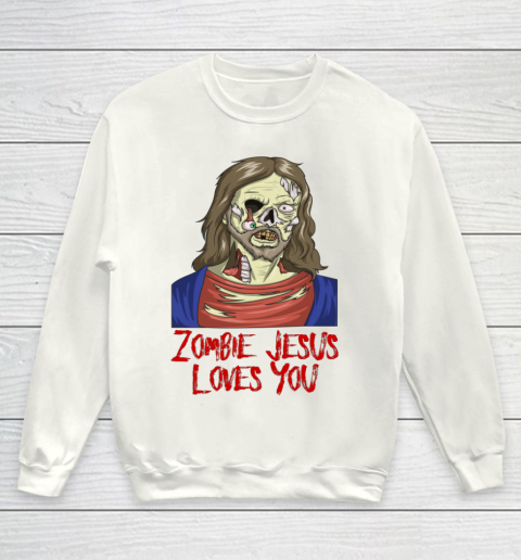 Zombie Jesus Loves You Funny Halloween Youth Sweatshirt