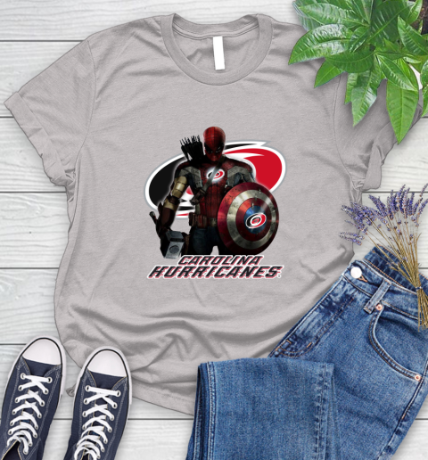 NHL Captain America Thor Spider Man Hawkeye Avengers Endgame Hockey Carolina Hurricanes Women's T-Shirt 10