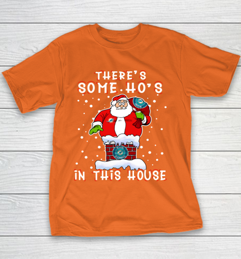 Miami Dolphins Christmas There Is Some Hos In This House Santa Stuck In The Chimney NFL Youth T-Shirt 4