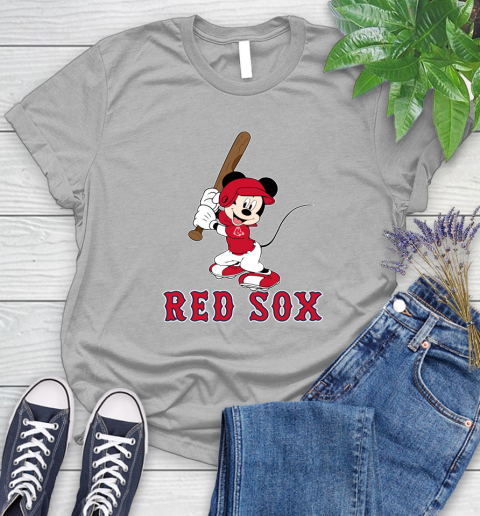 MLB Baseball Boston Red Sox Cheerful Mickey Mouse Shirt Women's T-Shirt 5