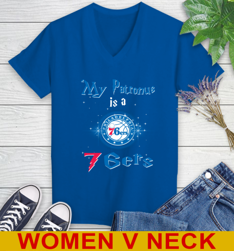 NBA Basketball Harry Potter My Patronus Is A Philadelphia 76ers Women's V-Neck T-Shirt 9