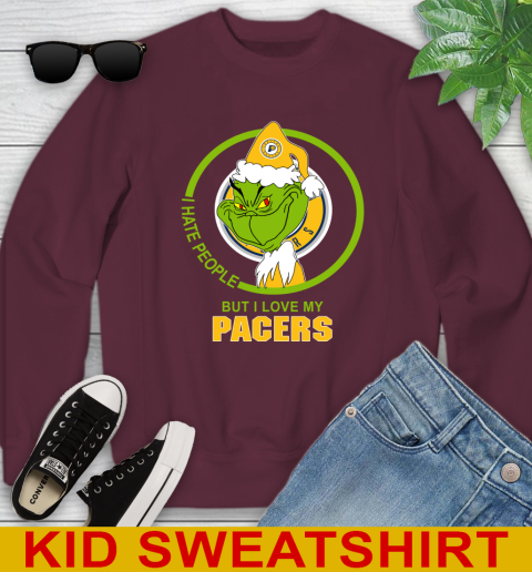 Indiana Pacers NBA Christmas Grinch I Hate People But I Love My Favorite Basketball Team Youth Sweatshirt 5