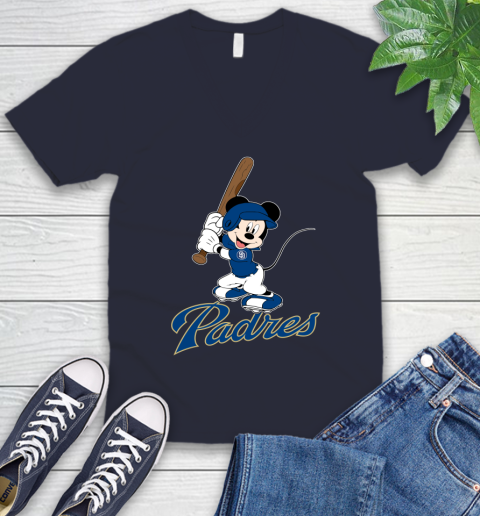 MLB Baseball San Diego Padres Cheerful Mickey Mouse Shirt V-Neck T-Shirt 3