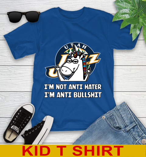 Utah Jazz NBA Basketball Unicorn I'm Not Anti Hater I'm Anti Bullshit Youth T-Shirt 9
