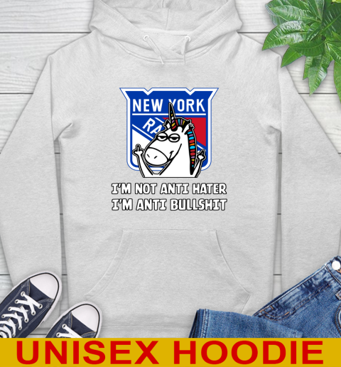 New York Rangers NHL Hockey Unicorn I'm Not Anti Hater I'm Anti Bullshit Hoodie