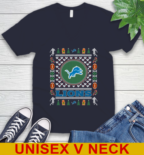 Detroit Lions Merry Christmas NFL Football Loyal Fan V-Neck T-Shirt 2