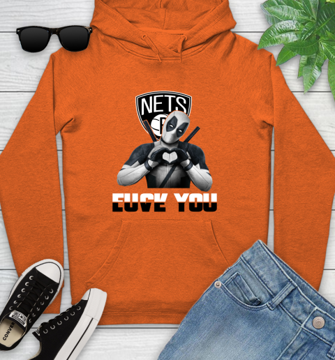NBA Brooklyn Nets Deadpool Love You Fuck You Basketball Sports Youth Hoodie 4