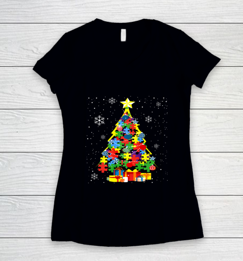 Autism Christmas Tree Gift For A Proud Autistic Person Women's V-Neck T-Shirt