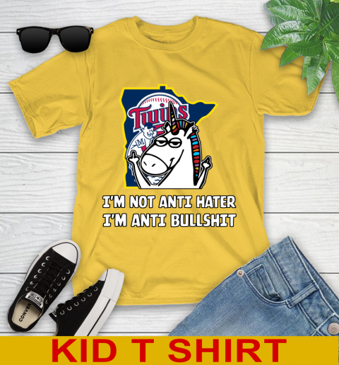 Minnesota Twins MLB Baseball Unicorn I'm Not Anti Hater I'm Anti Bullshit Youth T-Shirt 8
