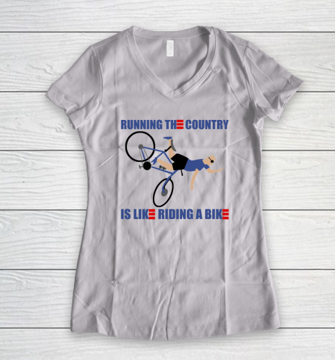 Running The Country Is Like Riding A Bike Shirt Anti Biden Women's V-Neck T-Shirt