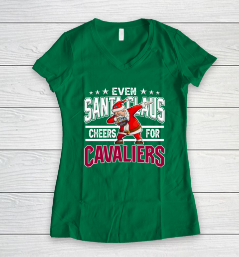 Cleveland Cavaliers Even Santa Claus Cheers For Christmas NBA Women's V-Neck T-Shirt 3