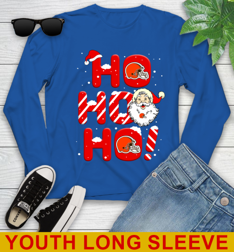 Cleveland Browns NFL Football Ho Ho Ho Santa Claus Merry Christmas Shirt Youth Long Sleeve 10