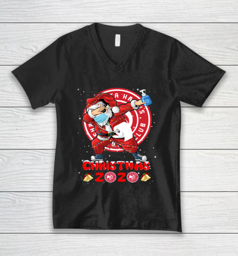 Atlanta Hawks Funny Santa Claus Dabbing Christmas 2020 NBA V-Neck T-Shirt