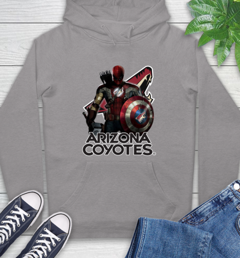NHL Captain America Thor Spider Man Hawkeye Avengers Endgame Hockey Arizona Coyotes Hoodie 6