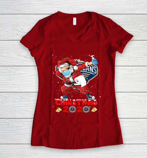 New Orleans Pelicans Funny Santa Claus Dabbing Christmas 2020 NBA Women's V-Neck T-Shirt 8