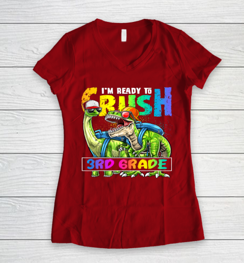 Next Level t shirts I m Ready To Crush 3Rd Grade T Rex Dino Holding Pencil Back To School Women's V-Neck T-Shirt 8