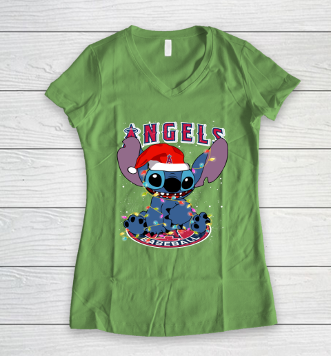 Los Angeles Angels MLB noel stitch Baseball Christmas Women's V-Neck T-Shirt 5