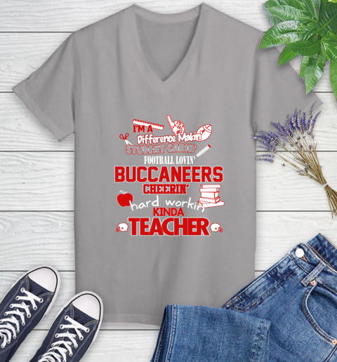 Tampa Bay Buccaneers NFL I'm A Difference Making Student Caring Football Loving Kinda Teacher Women's V-Neck T-Shirt 4