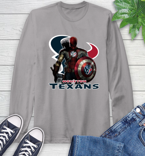NFL Captain America Thor Spider Man Hawkeye Avengers Endgame Football Houston Texans Long Sleeve T-Shirt 6